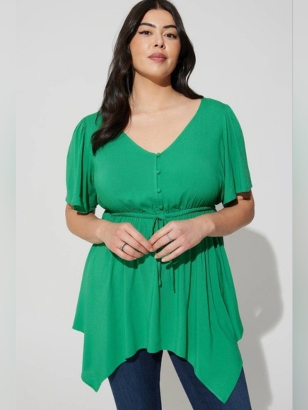 torrid Emerald Green Crisscross V-Neck Peplum Top